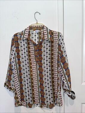 Vintage-Inspired White Multi-Color Patterned Men's Shirt